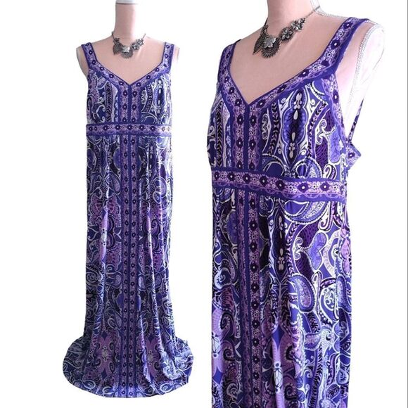 Apt 9 Purple White Paisley Print Sleeveless Maxi Dress Large - Picture 1 of 17
